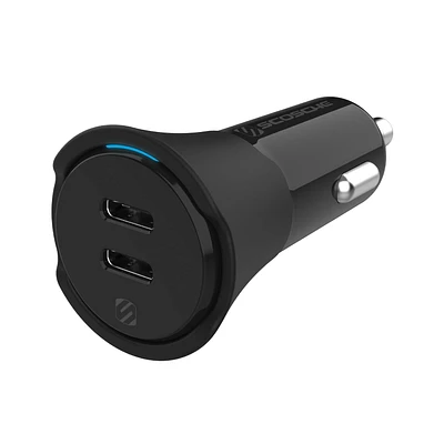 Scosche CPDCC40-SP PowerVolt 40W Certified Dual USB Type-C + Type-C Fast Car Charger Power Delivery 3.0 with PPS for ALL USB-C Devices, Dual Fst Car Chrgr USB-C 40w