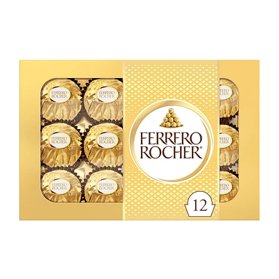 FERRERO ROCHER® Fine Hazelnut Milk Chocolate Gift Box, 12 Individually Wrapped Chocolates, 150g