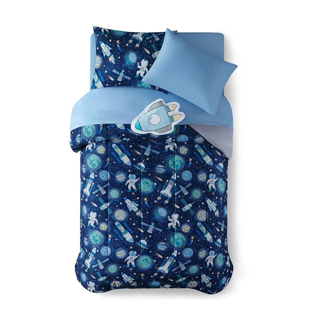 Mainstays Kids Rocket Bed-in-a-Bag, Twin, Double
