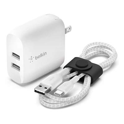 Belkin 24W Dual Port USB Wall Charger - USB C Cable Included - iPhone Charger Fast Charging - USB Charger Block for Power Bank, iPad & iPad Pro, Samsung Galaxy S20, Samsung Note, Google Pixel & more, BELKIN DUAL USBC WL CHRG