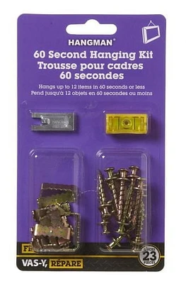 Trousse d'accrochage 60 secondes 23 pièces Le moyen le plus facile et rapide d'accrocher les objets d'art légers.