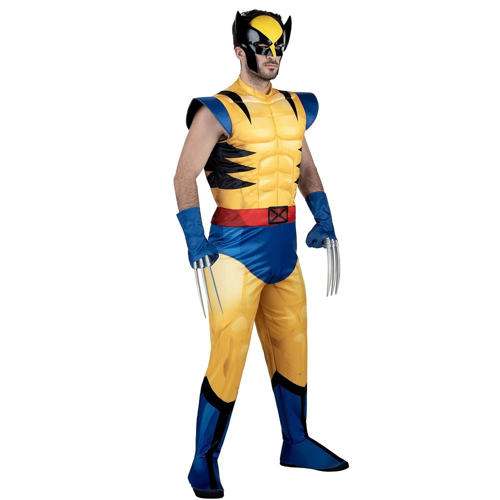 MARVEL Adult Wolverine Costume - Padded Jumpsuit, Gloves, Detachable Claws, and 3D Plastic Mask