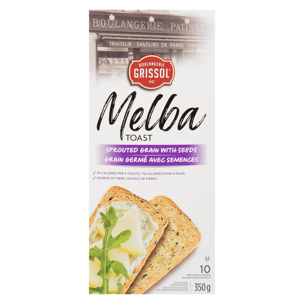 Boulangerie Grissol Melba Toast Sprouted Grain with Seeds, Dare, Pack of 10, 350 g