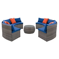 Ensemble modulaire de patio Parksville - Fini gris mélangé / Coussins bleu Oxford 5pc