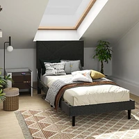 Cadre de lit rembourré pour enfants Homy Casa avec ports USB et tête de lit à lumière DEL, lattes métalliques robustes