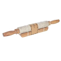 Marbre De Pierre Et Poignée En Bois À Rouleau À Pâtisserie Avec Base En Bois