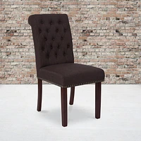 2 Pk. HERCULES Series Brown Fabric Parsons Chair with Rolled Back, Accent Nail Trim and Walnut Finish