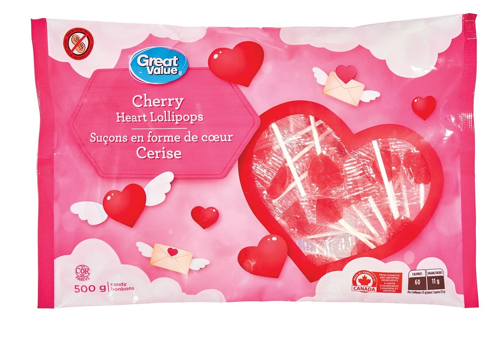 Great Value Cherry Heart Lollipops