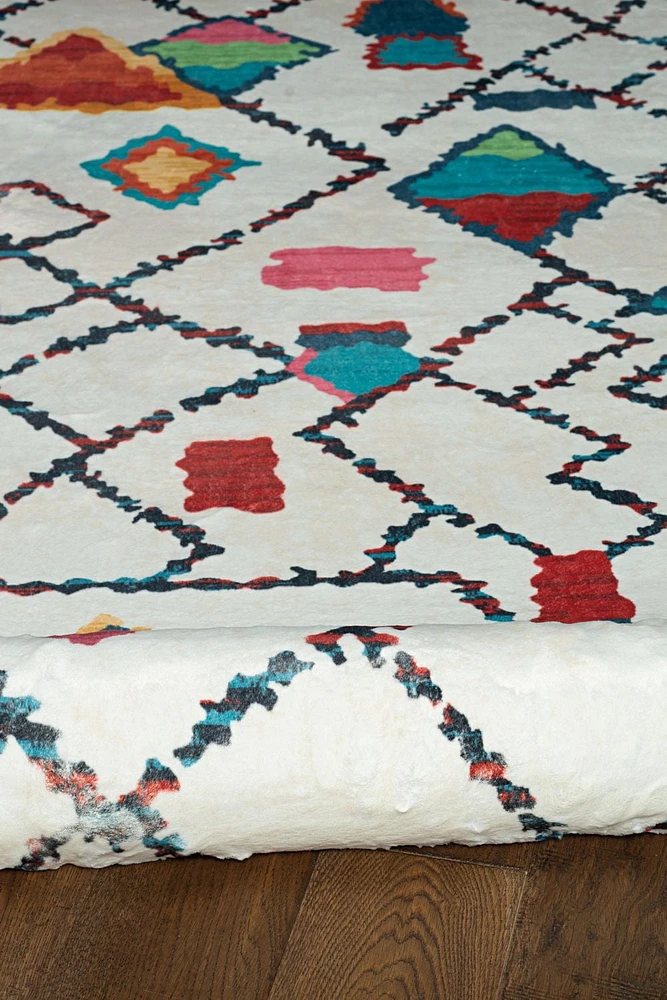 Tapis Motif Faux Lapin Roboto ivoire & multi de 5 pi x 7 pi