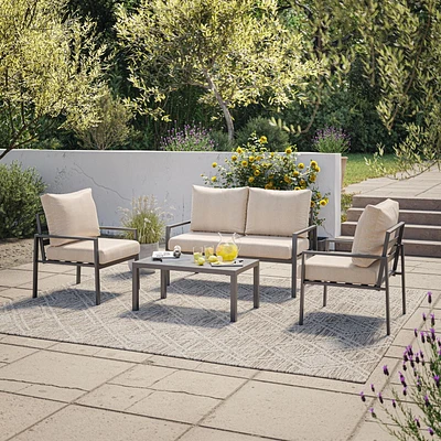 CorLiving Eden Deluxe Ensemble de conversation de patio extérieur en aluminium 4 pièces avec chaises, causeuse et table