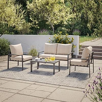 CorLiving Eden Deluxe Ensemble de conversation de patio extérieur en aluminium 4 pièces avec chaises, causeuse et table