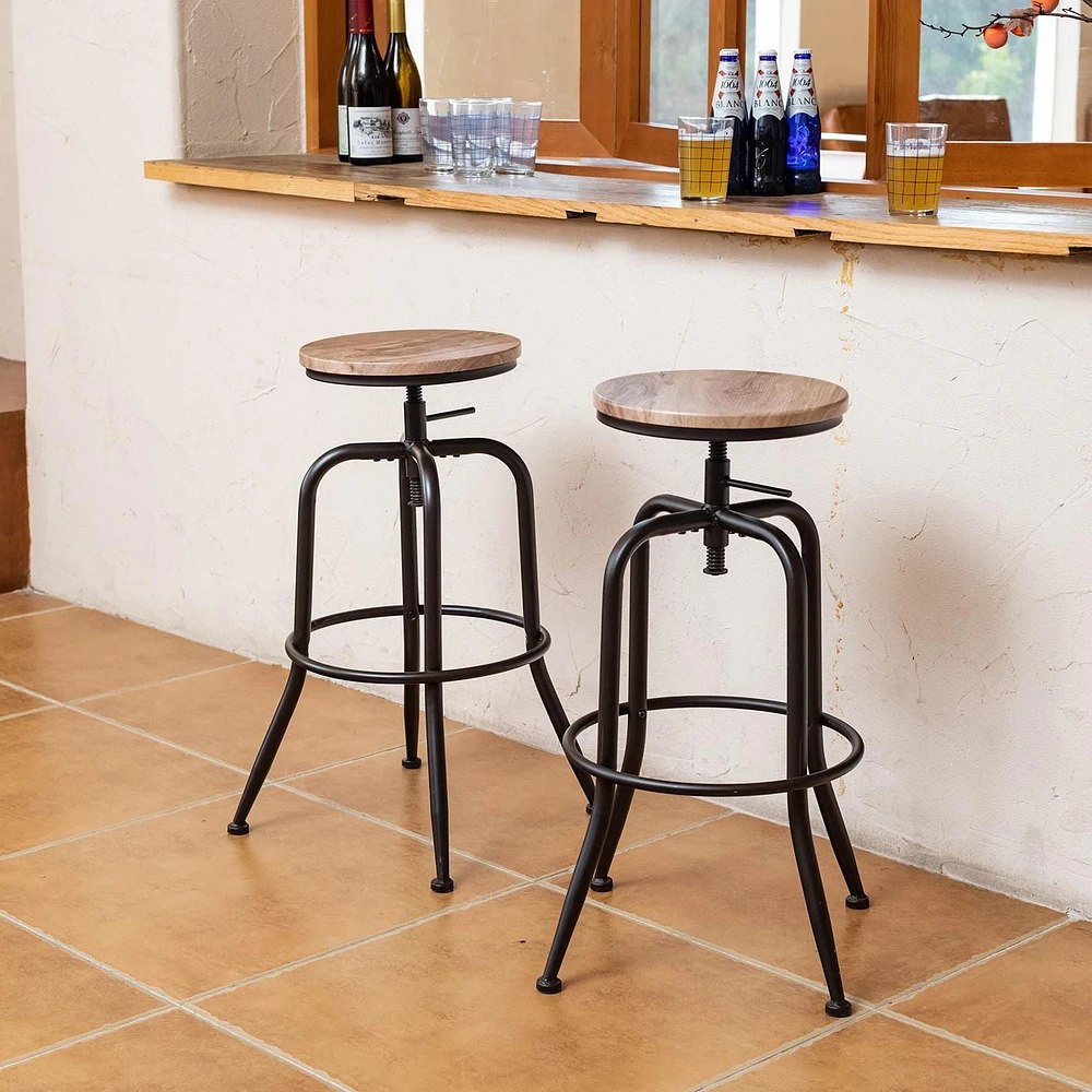 Homy Casa Lot de 2 tabourets de bar pivotants - Tabourets de bar de comptoir à hauteur réglable de 27 à 30 pouces avec siège en bois et repose-pieds en métal