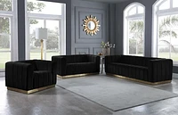 K-LIVING SHANNON CAUSEUSE EN TISSU DE VELOURS NOIR AVEC CADRE ACCENT DORÉ