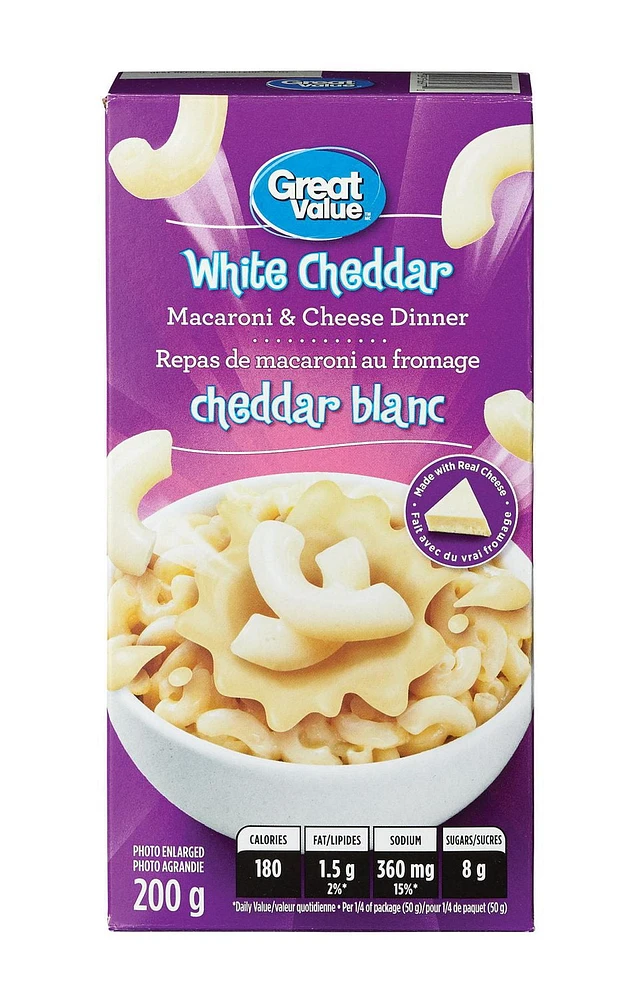 Great Value White Cheddar Macaroni & Cheese Dinner, 200 g