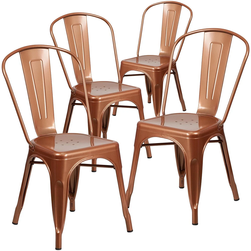 Commercial Grade 4 Pack Copper Metal Indoor-Outdoor Stackable Chair