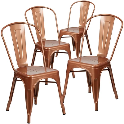 Commercial Grade 4 Pack Copper Metal Indoor-Outdoor Stackable Chair