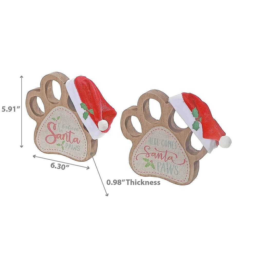 Panneau De Table Patte En Bois Avec Chapeau De Père Noël - Lot De 2