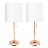 LimeLights Lampe bâton en or rose avec prise de charge et abat-jour en tissu, lot de 2