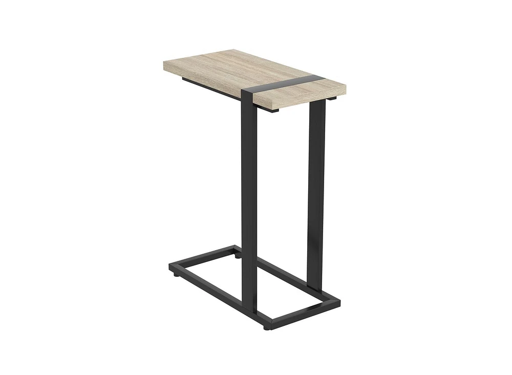 Safdie & Co. Table d'Appoint en Forme de C, Plateau Taupe et Base en Métal Noir