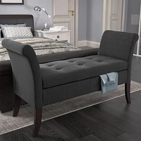 Banc de rangement Antonio avec bras en volute, gris foncé