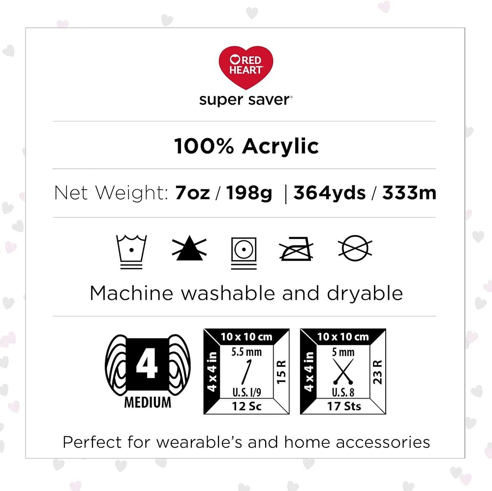 Red Heart® Super Saver® Yarn, Solid, Acrylic #4 Medium, 7oz/198g, 364 Yards, Durable yarn