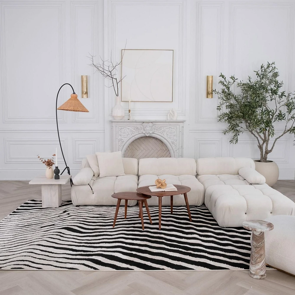 Rug Branch Domus Zebra Print Indoor Area Rug, Cream Black, Modern - Living Room, Bedroom, Dining Room, and Kitchen