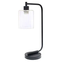 Lanterne de bureau en fer industriel de style antique de Simple Designs Bronson avec abat-jour en verre, noir