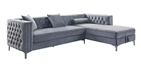 Topline Home Furnishings 2 Piece Sectional with Right Side Storage Chaise, Grey Velvet