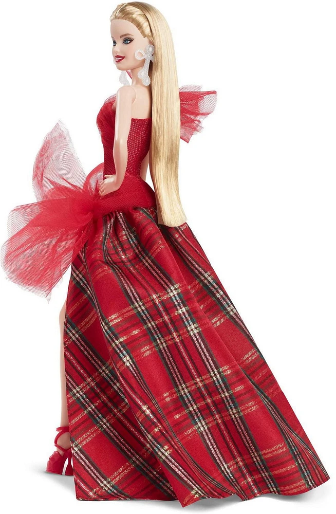 Barbie-Barbie Joyeux Noël 2024-Poupée blonde avec jupe à carreaux Âges 6Y+