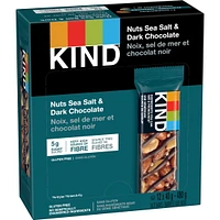 KIND Barres Noix, sel de mer et chocolat noir, 40 g, boîte de 12 unités Paquet de 12 barres d'écrous KIND