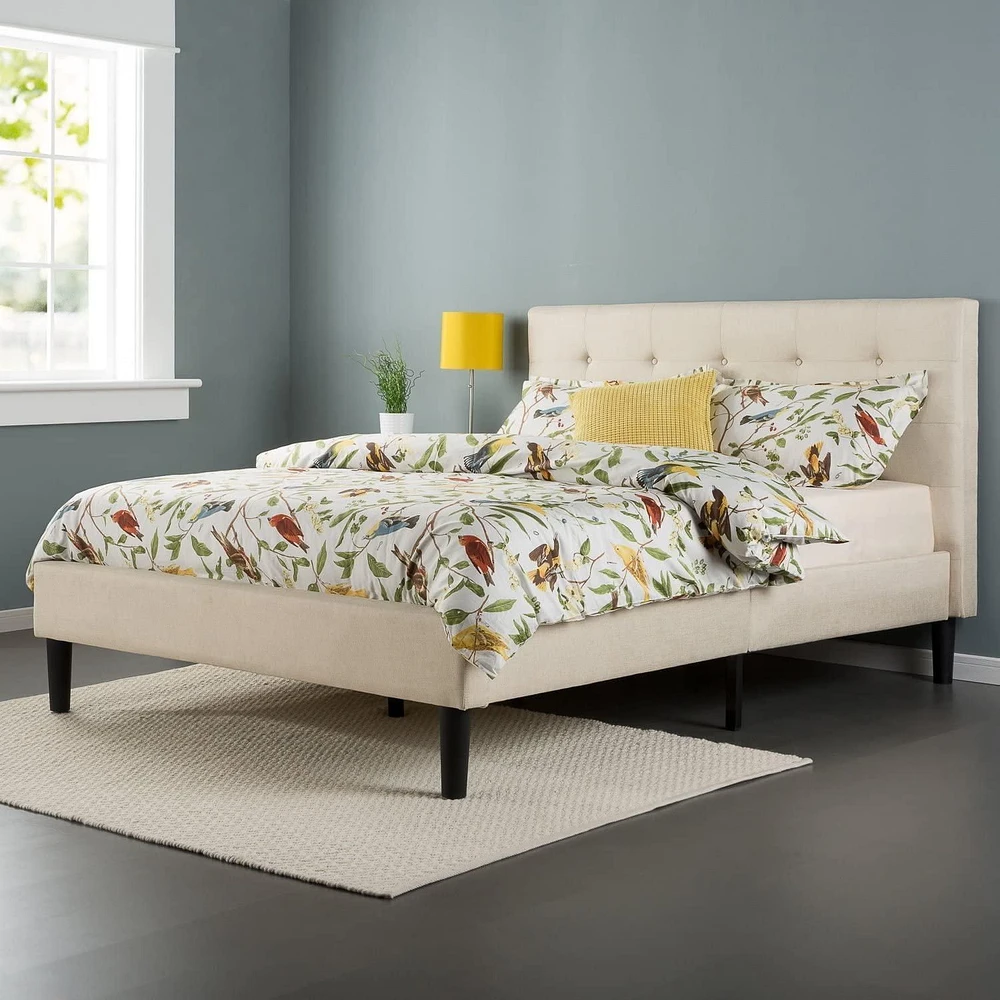 Zinus Ibidun Button Tufted Upholstered Platform Bed Frame with Headboard