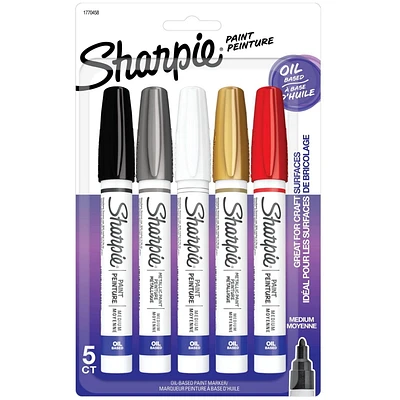Marqueurs Sharpie Paint à base d'huile, pointe moyenne, couleurs assorties 5 unités