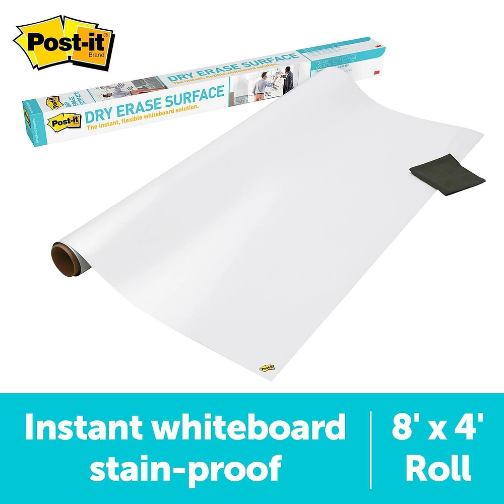 Surface effaçable à sec super collante DEF8x4 Post-it®, 4 pi x 8 pi (1,21 m x 2,43 m)