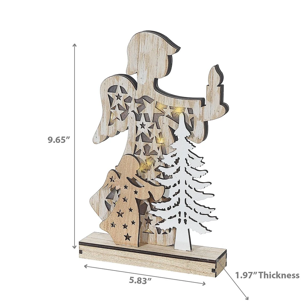 Led Wooden Angel Stand Small