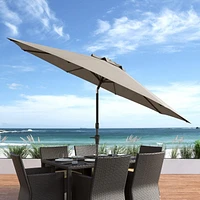 Parasol de marché rond inclinable résistant au vent de 10 pieds CorLiving avec manivelle et cadre en aluminium et en acier