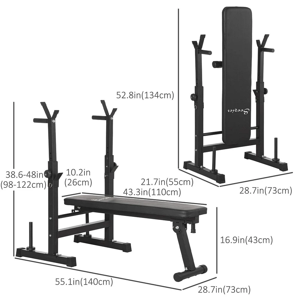 Soozier Adjustable Weight Bench Foldable with Barbell Rack and Dip Station