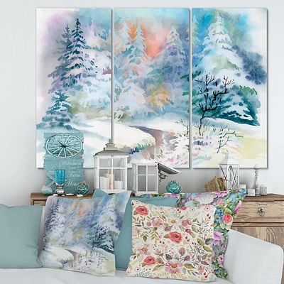 Designart Paysage d'hiver avec Snowy River I Art mural sur toile