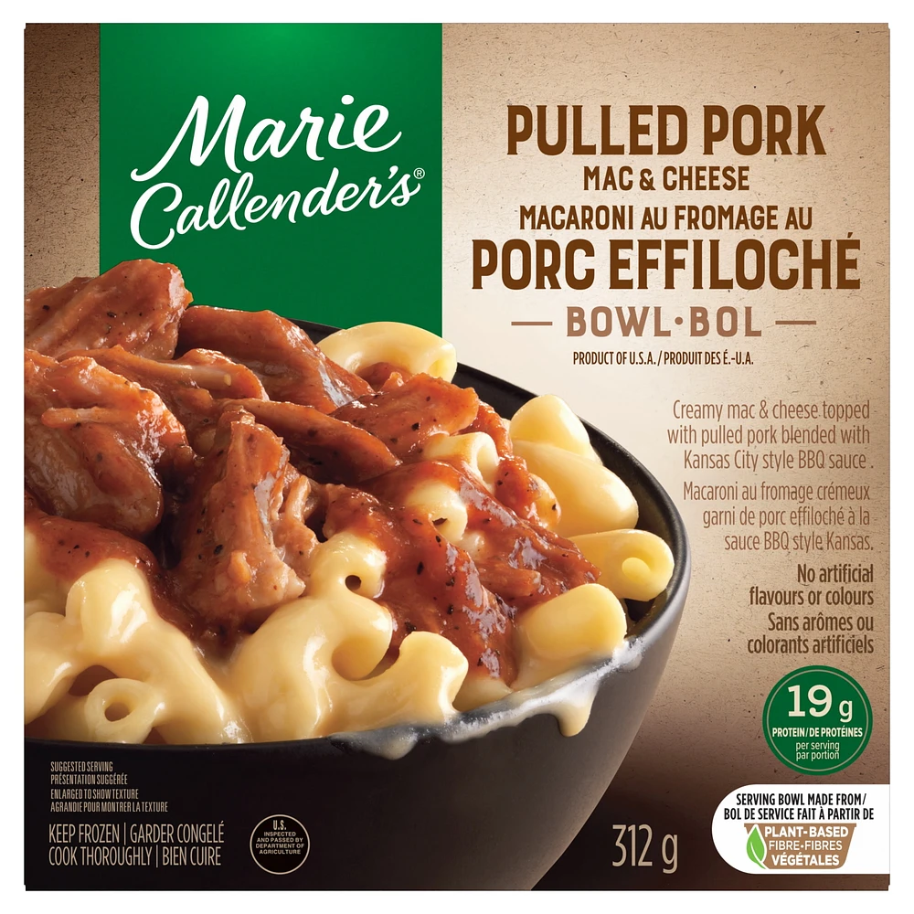 Marie Callender’s Pulled Pork Mac & Cheese Bowl - Creamy Mac & Cheese Topped with Pulled Pork Blended with Kansas City Style BBQ Sauce - No Artificial Flavours or Colours, Pulled Pork Mac & Cheese