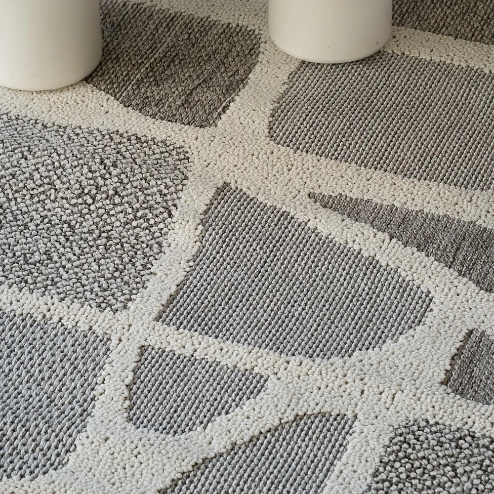 Tapis d'interieur exterieur abstrait Rug Branch Hogar, gris creme, moderne - Salon, chambre, salle a manger et cuisine