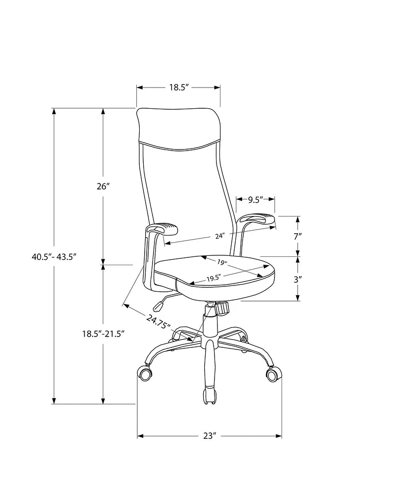 Monarch Specialties Office Chair, Adjustable Height, Swivel, Ergonomic, Armrests, Computer Desk, Work, Metal, Mesh, Grey, Black, Contemporary, Modern