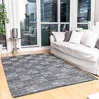 Fabstyles Checkerboard Denim Leather Handmade Area Rag Rug for Living Room, Hallway, Patio