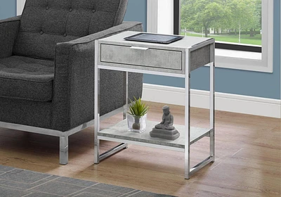 Monarch Specialties Accent Table, Side, End, Nightstand, Lamp, Storage Drawer, Living Room, Bedroom, Grey Laminate, Chrome Metal, Contemporary, Modern