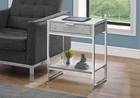 Monarch Specialties  Table D'appoint, Coté, Bout, Table De Nuit, Lampe, Tiroir De Rangement, Salon, Chambre À Coucher, Stratifié Gris, Métal Chromé, Contemporain, Moderne
