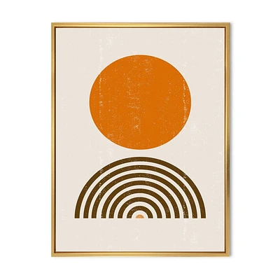 Designart Résumé Minimal orange Sun et Rainbow I ART MURAL À CADRE FLOTTÉ