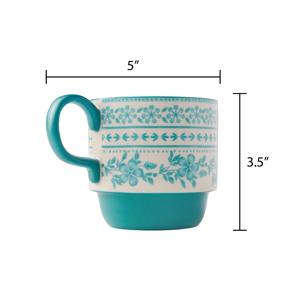 Pioneer Woman Ditsy Stacking Stoneware Mugs, 12.47 Ounces