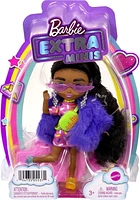 Poupée Mini Barbie Extra n° 1 (14 cm) avec Robe à Imprimé Vermicelles et Manteau à Fourrure, Socle et Accessoires pour Poupée dont Petites Lunettes de Soleil et Sac Banane ; Cadeau pour Enfants à part