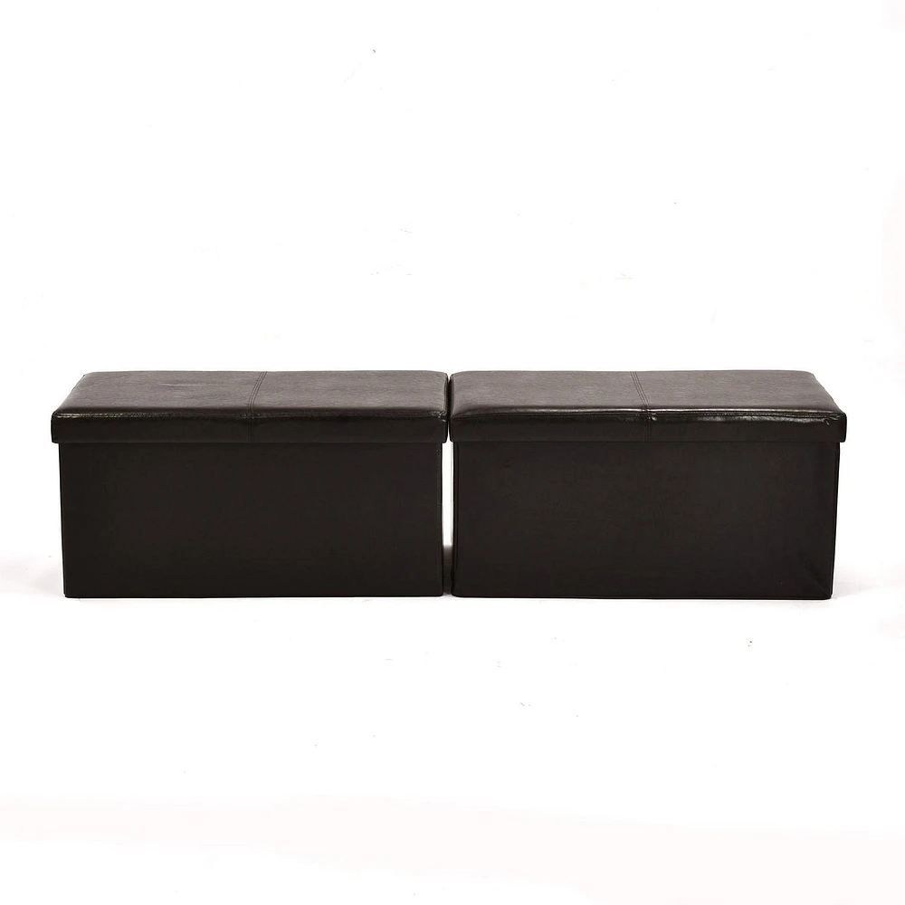 Homy Casa Folding Chair Bench Set of 2 - Foldable Faux Leather PU Storage Ottomans with Soft Padded Top, Black