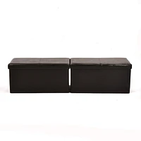 Homy Casa Folding Chair Bench Set of 2 - Foldable Faux Leather PU Storage Ottomans with Soft Padded Top, Black