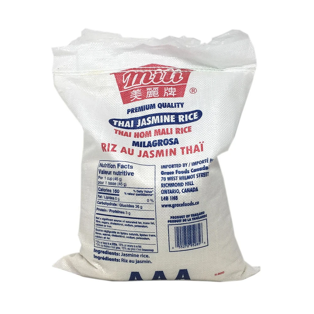 Riz au jasmin thaï de qualité supérieure Mili 8 kg 17,63 lb