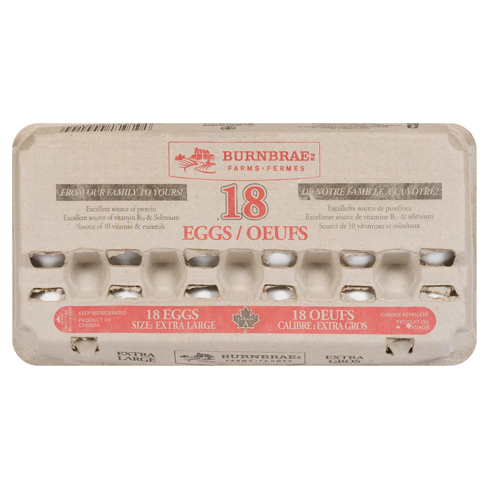 Fermes Burnbrae 18 Extra Gros Oeufs Blanc 18 oeufs / carton